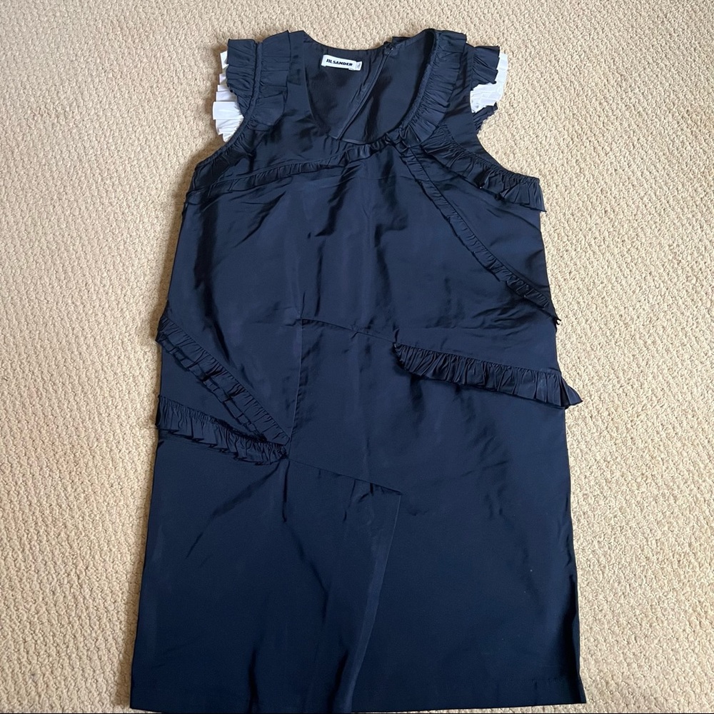 Jil Sander Navy Ruffled Dress